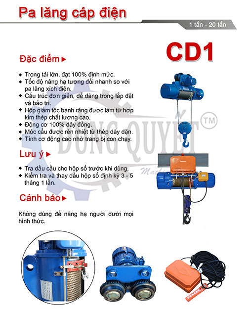 Pa Lăng Cáp Điện CD 1 Tấn - 9 Mét Nâng Hạ Hàng Hóa An Toàn, Ổn Định